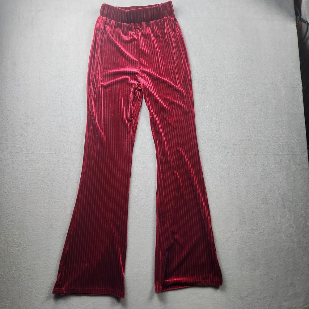 Jon & Anna Contemporary Red‎ Velvet Pleated Flare Pants High Waist Womens Small